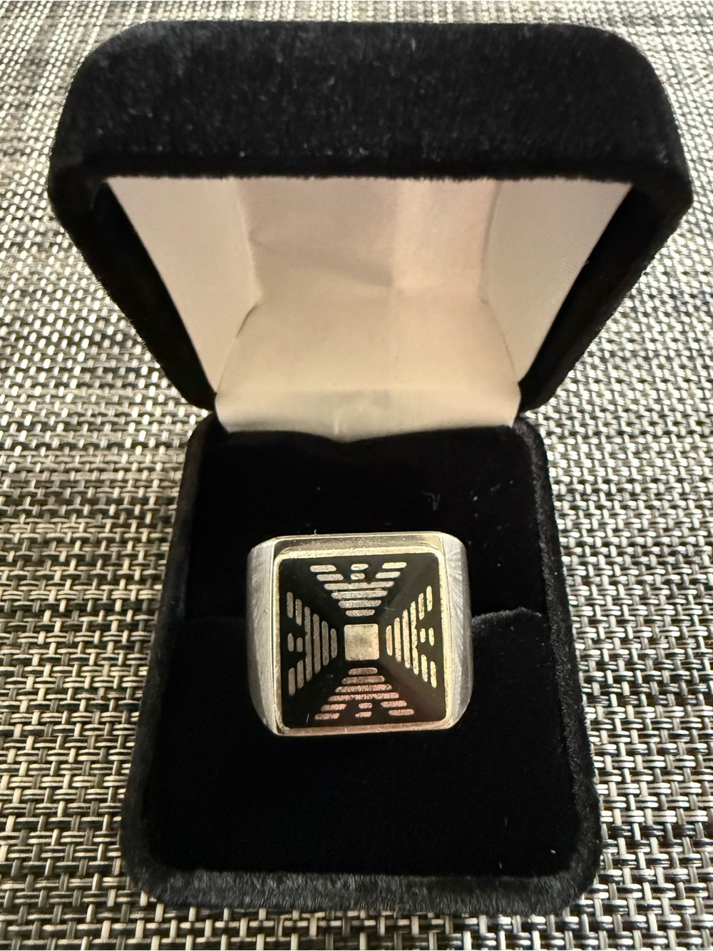 Men's Emporio Armani Black/Silver Geometric Square Signet Ring - Men Accessories